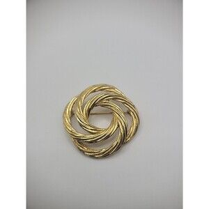Vintage Monet Brooch Pin Gold Tone Multi Swirl Ribbed Jewelry Costume